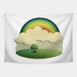 Groovy Green Retro Rainbow Tapestry