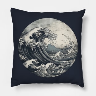 waves japanese print Pillow