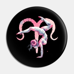 Aries Zodiac Woman in handstand pose, Yoga Mom Birthday gift Pin