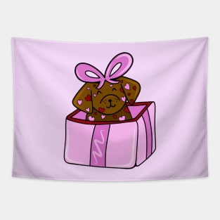 Valentine’s Day Heart Chocolate Lab Puppy in a Pink Box with Bow, made by EndlessEmporium Tapestry