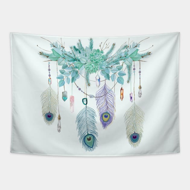 Peacock Feather And Crystal Spirit Gazer Tapestry by LittleBunnySunshine