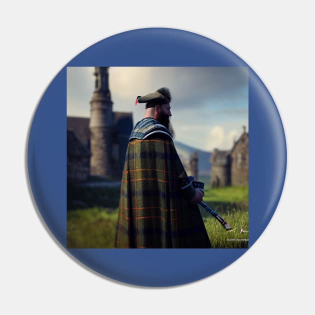 Scottish Highlander in Clan Tartan Pin by Grassroots Green