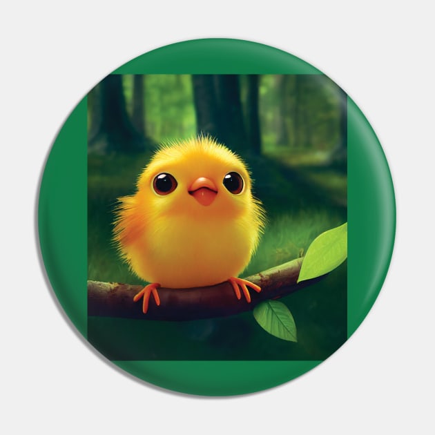 Cute Fluffy Chick or Baby Yellow Bird Pin by Geminiartstudio