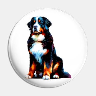 Vibrant Bernese Mountain Dog in Splash Paint Style Pin