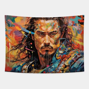 Brave Warrior Retro Abstract Colorful Painting Tapestry