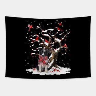 Border Collie Scarf Cardinal Snow Christmas Tapestry