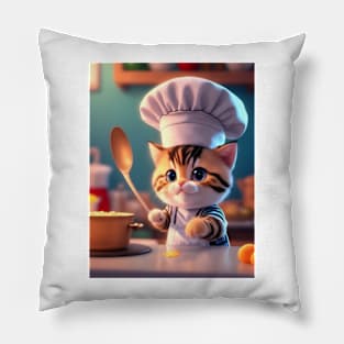 Cute cat in a chef's outfit Pillow