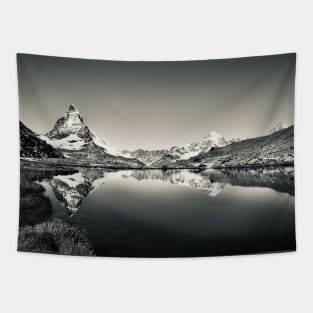 Matterhorn mirroring Swiss Alps bw / Swiss Artwork Photography Tapestry