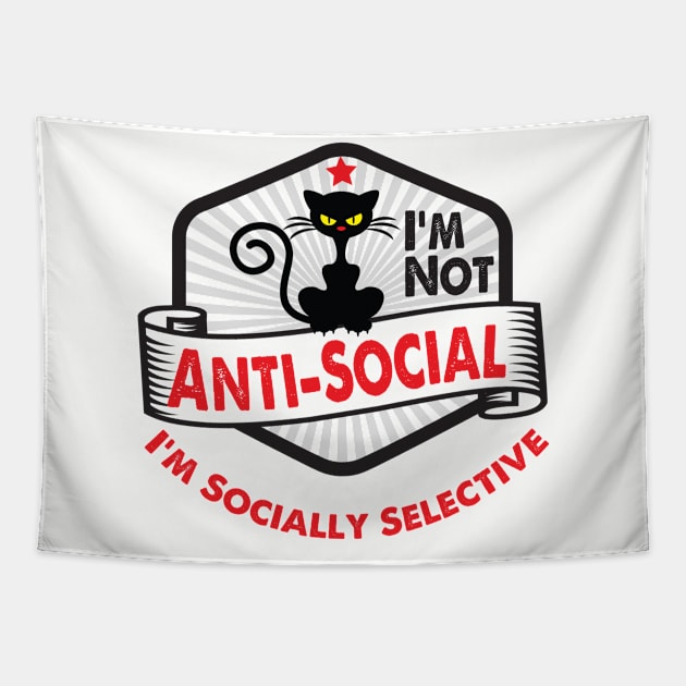 Cool Cat I'm Not Anti Social I'm Socially Selective Tapestry by Alema Art