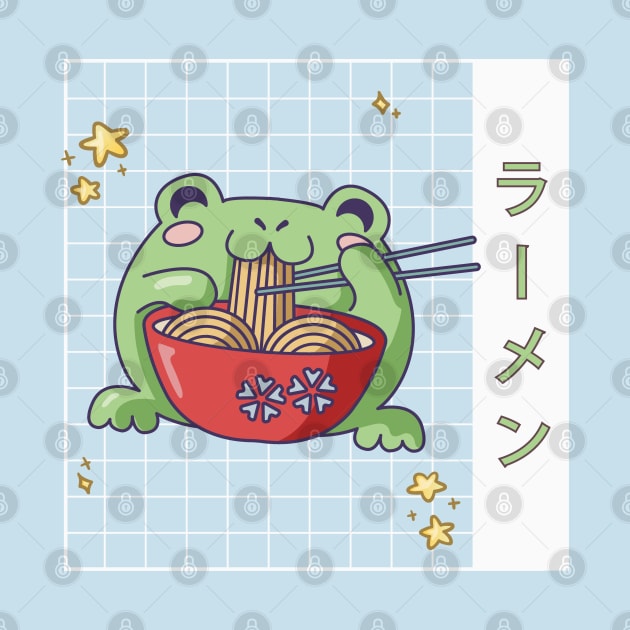 Japanese Cottagecore Ramen Eating Frog Kawaii by uncommontee