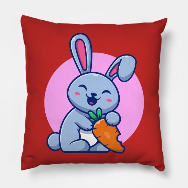 Cute Rabbit With Carrot Cartoon (2) Pillow by Catalyst Labs