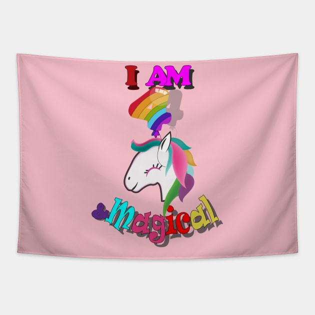 unicorn 4th birthday: I am 4 and magical Tapestry by bratshirt