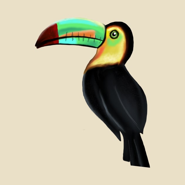 Yellow and Black Toucan on Bright Blue by galaxieartshop