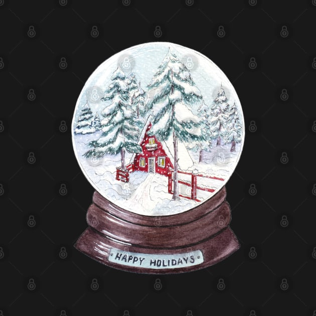 Snow globe Winter house with "Happy Holidays" by Wolshebnaja