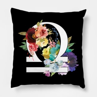 Libra Horoscope Zodiac Rainbow Flowers Design Pillow