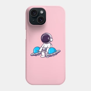 Cute Astronaut Lifting Ufo Barbell Cartoon Phone Case