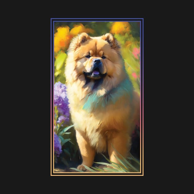 Chow Chow Dog Vibrant Tropical Flower Tall Digital Oil Painting Portrait by ArtHouseFlunky