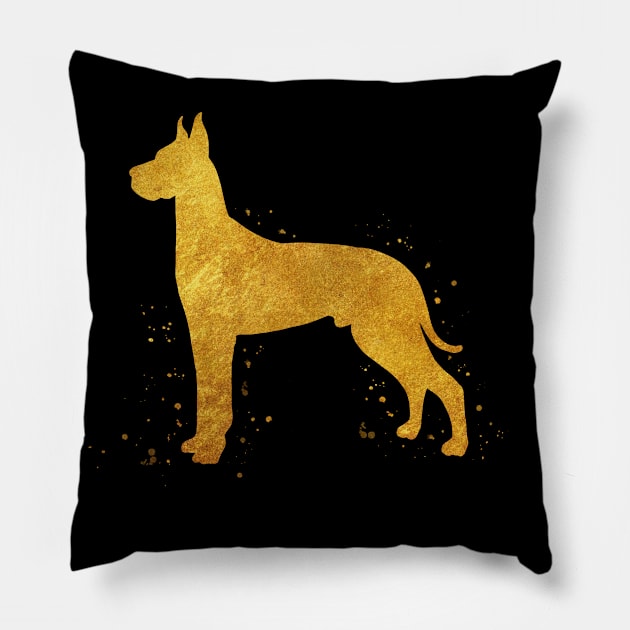 Great Dane dog golden art Pillow by Yahya Art