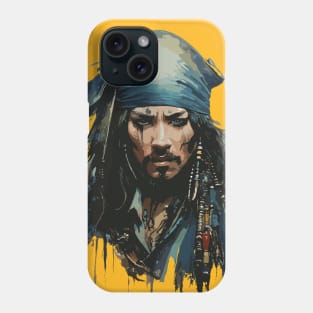 Pirate in Old Classic Costume with Furious Face in Ink Painting Style Phone Case