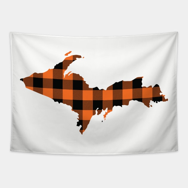 Upper Peninsula of Michigan Blaze Orange Flannel Tapestry by DoctorWatsonDesigns