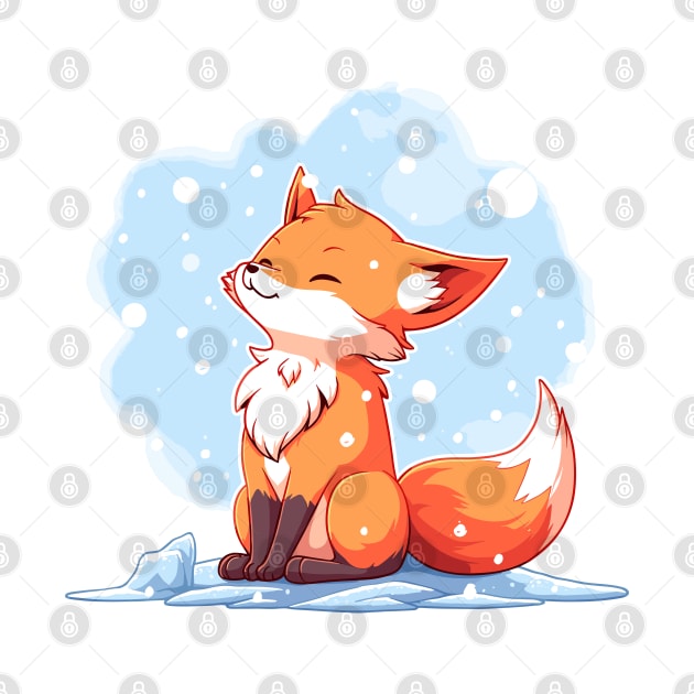 A cute fox enjoying the falling snowflakes by etherElric