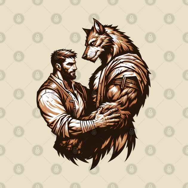 Man and Werewolf Hugging Gay Lovers V2 by Blue Bull Bazaar