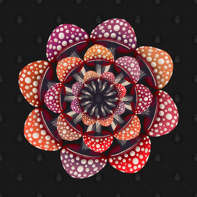 Reddish colored mushroom mandala by DaveDanchuk