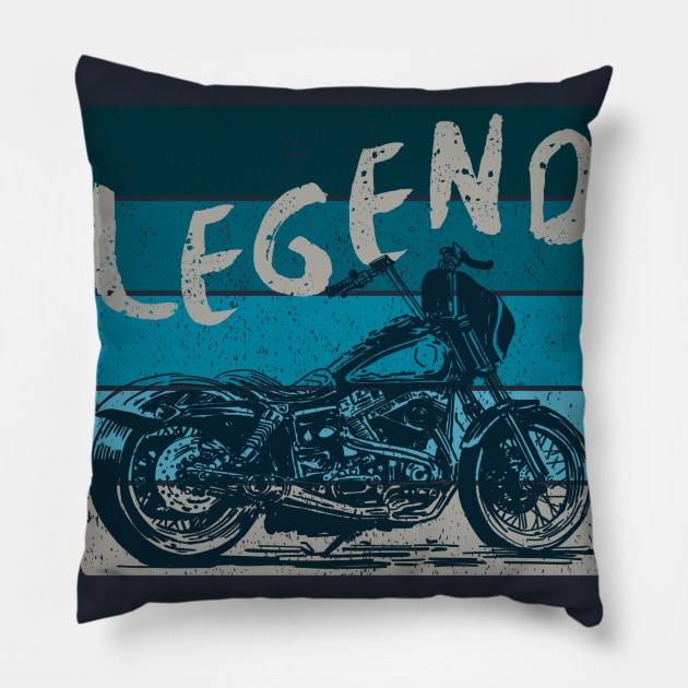 Vintage Motorcycle Fan Retro Legend Biker Pillow by Artist Rob Fuller