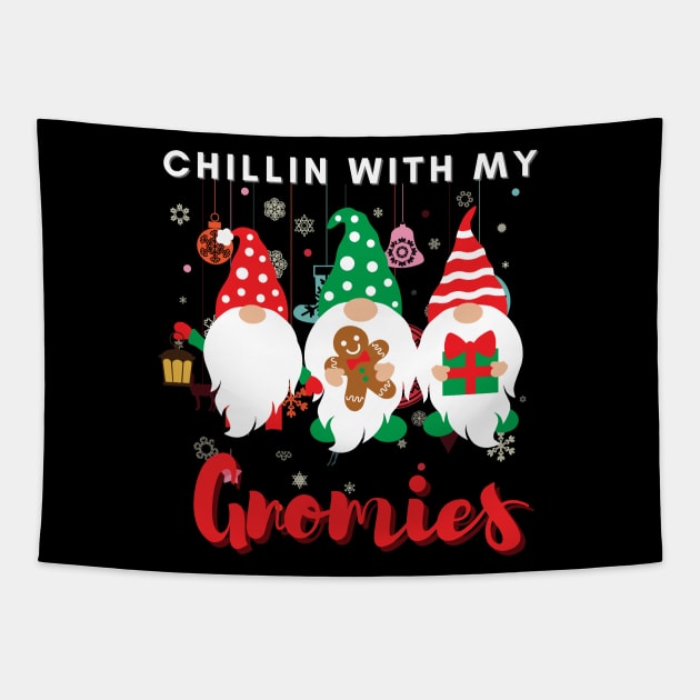 Chillin with my gnomies,Christmas funny gnomes, Merry Christmas Tapestry by Lekrock Shop