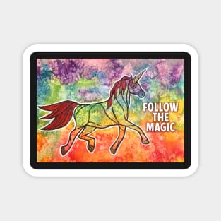 Follow the Magic. Watercolor Unicorn Illustration. Magnet