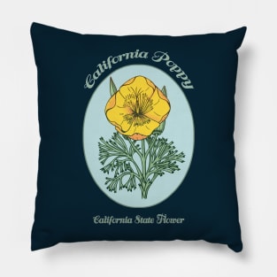 California Golden Poppy retro - vintage design Pillow