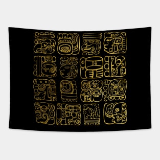 Mayan and aztec glyphs gold on vintage texture Tapestry