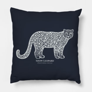 Snow Leopard with Common and Latin Names - on dark colors Pillow