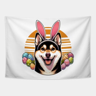 Norwegian Lundehund Enjoys Easter with Bunny Ears Tapestry