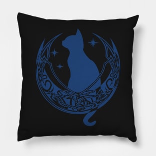 Blue Celtic Moon Cat Stars Pillow