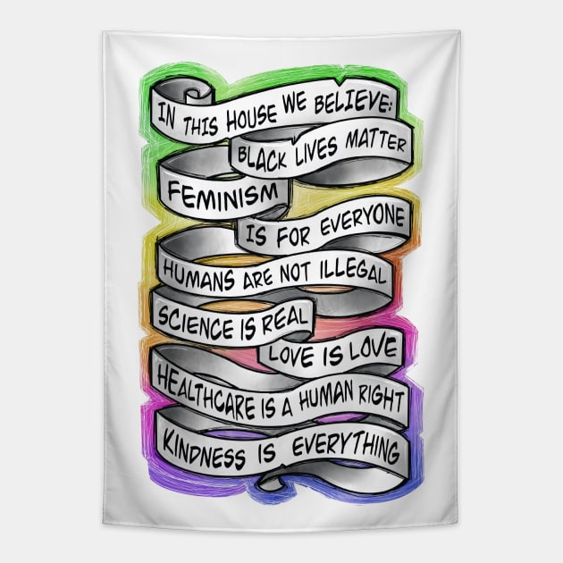 in this house, quotes, rainbow colors Tapestry by weilertsen