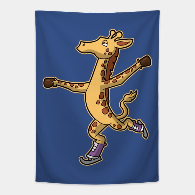 Figure Skater Giraffe Ice Skating Skate Winter Sports Tapestry by E