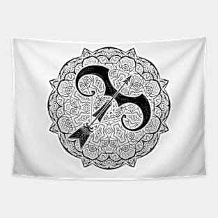 Sagittarius Mandala Zodiac in Black and White Tapestry