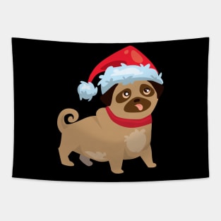 Christmas dog with santa hat Tapestry