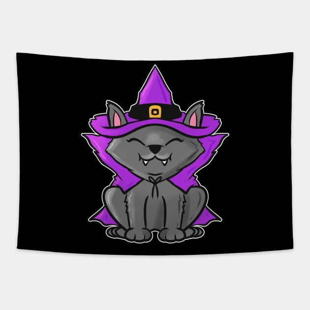 Cute Kawaii cat in Witch Costume for Halloween Tapestry by SinBle