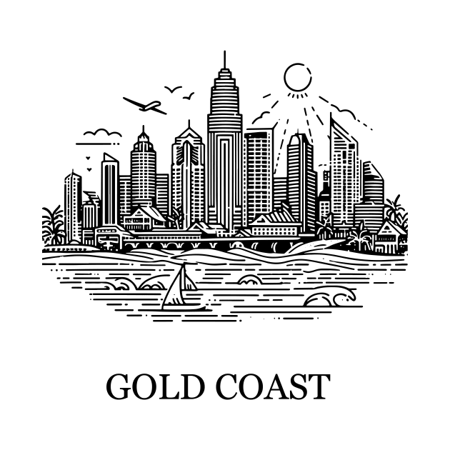 gold coast australia city simple line art illustration by art poo