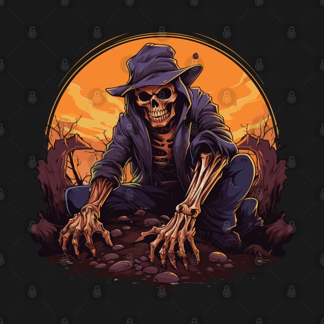 Creepy Skeleton Gravedigger - Halloween Gift For Gravedigger by PaulJus