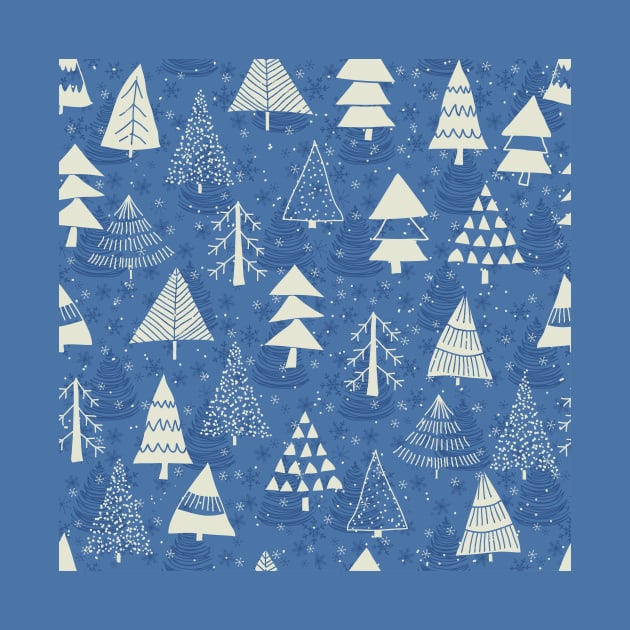 Christmas trees on blue by NataliiaKu