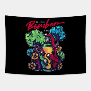 t-shirt-design-graffiti-bomber-with-hand-holding-spray-paint-vintage-illustration Tapestry