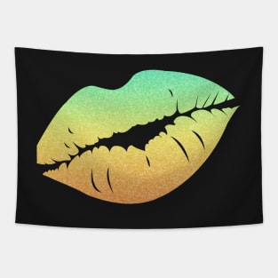 Teal Orange Ombre Ocean Faux Glitter Lips Tapestry