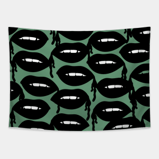 Bloody Lips Pattern in Green Tapestry