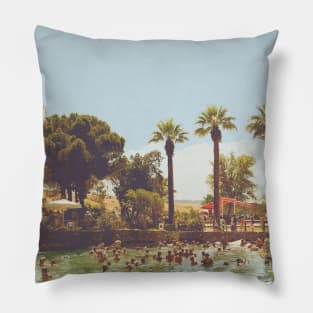 Beautiful Palm Trees Photography design with blue sky and swimming pool holiday vibes Pillow