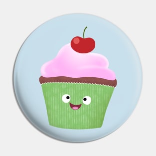 Cute happy cupcake cartoon illustration Pin