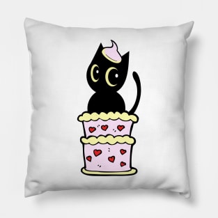 Funny Black cat jumping out of a cake Pillow