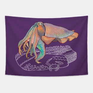 Cuttlefish Doodle-dark background Tapestry